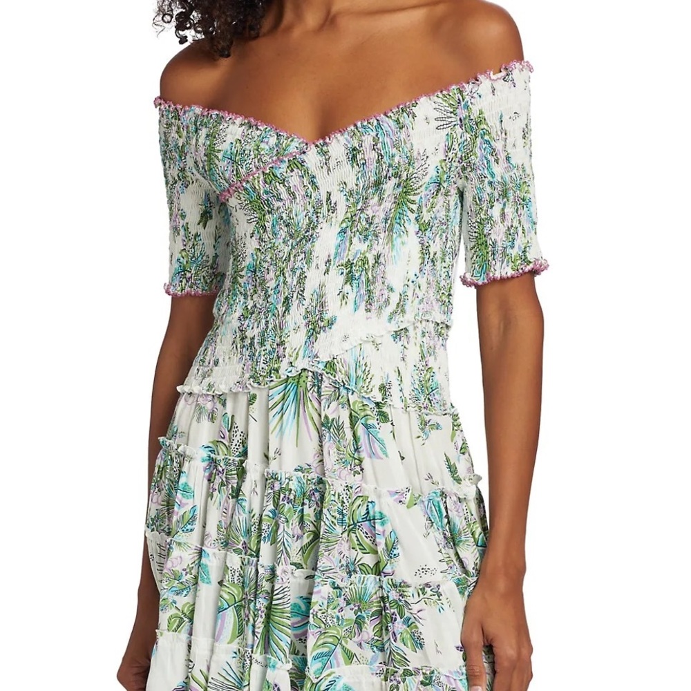 POUPETTE ST BARTH SOLEDAD SMOCKED OFF THE SHOULDER MINIDRESS